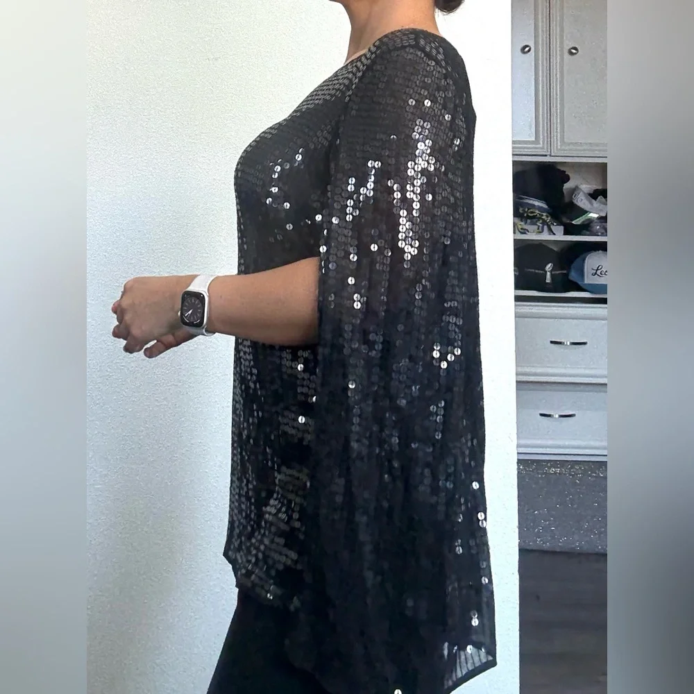 DKNY Black Sequin Women's elegant cape blazer - Picture 10 of 13